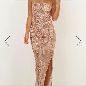 Rose Gold Sequin Strapless Maxi